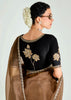 Brown Black Ombre Banarasi Tissue Saree