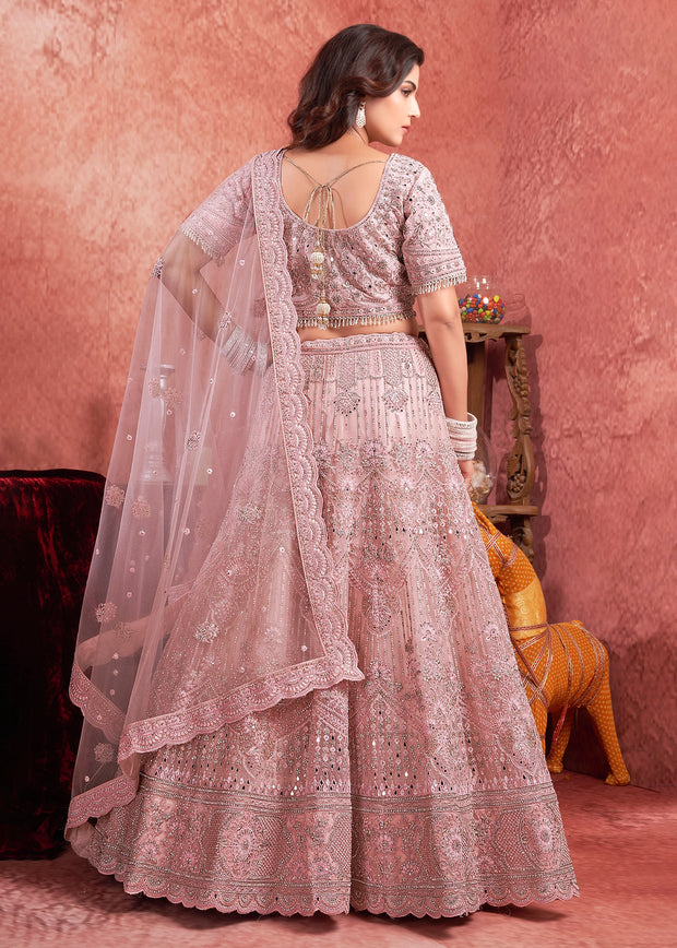 Blushing Pink Net Embroidered Bridal Lehenga