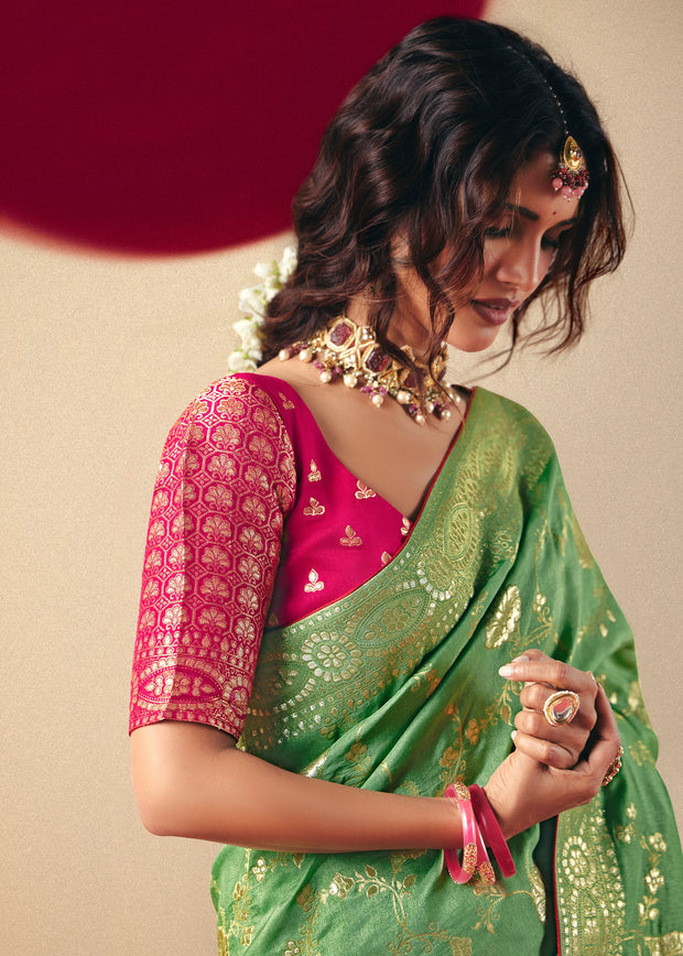 Pista Green Woven Banarasi Silk Saree
