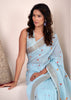 Sky Blue Woven Linen Silk Saree