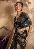 Black And Golden Rangkat Satin Silk Saree