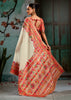 Creamy White Woven Cotton Kashmiri Jamewar Saree