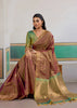 Almond Brown Woven Silk Saree With Contrast Blouse