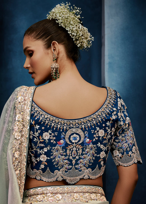 Haze Grey Embroidered Designer Tissue Saree