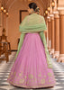 Pink Tissue Embroidered Semi-Stitched Lehenga