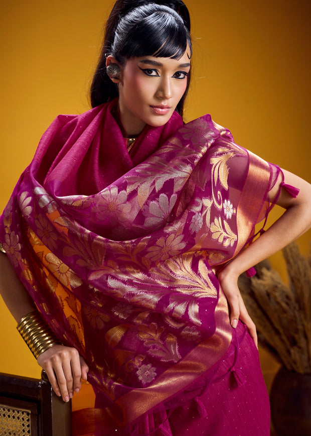 Beet Red Woven Cotton Silk Saree