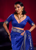 Indigo Blue Banarasi Satin Linen Silk Saree