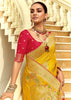 Festive Yellow Woven Banarasi Designer Silk Saree With Contrast Blouse