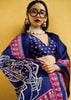 Royal Blue Satin Silk Saree with Ajrakh Printed Pallu and Blouse