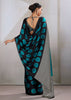 Teal Blue Printed Satin Silk Saree