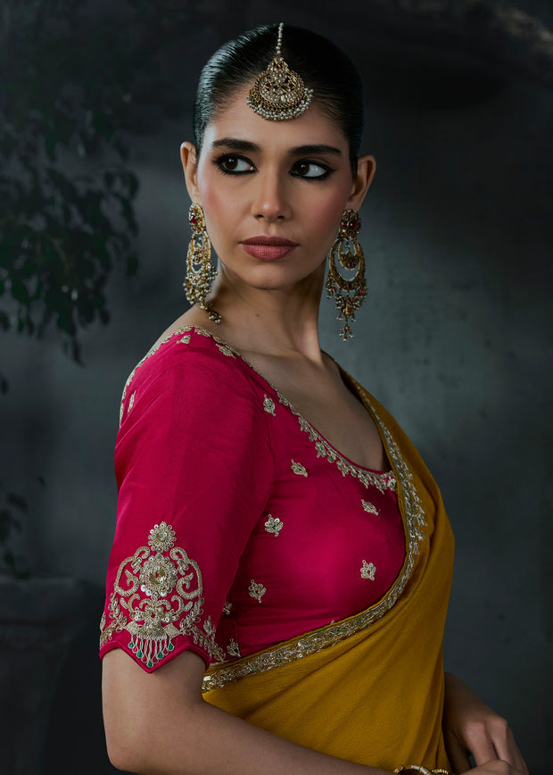 Honey Yellow Embroidered Designer Saree