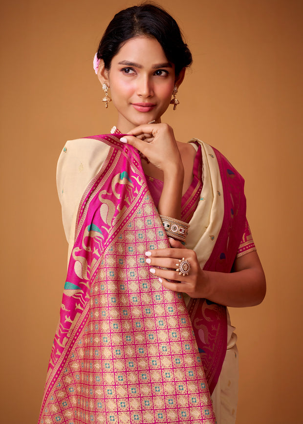 Off White Woven Banarasi Silk Saree