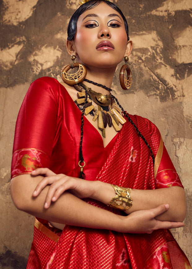 Cherry Red Woven silk saree