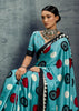 Sky Blue Printed Satin Silk Saree