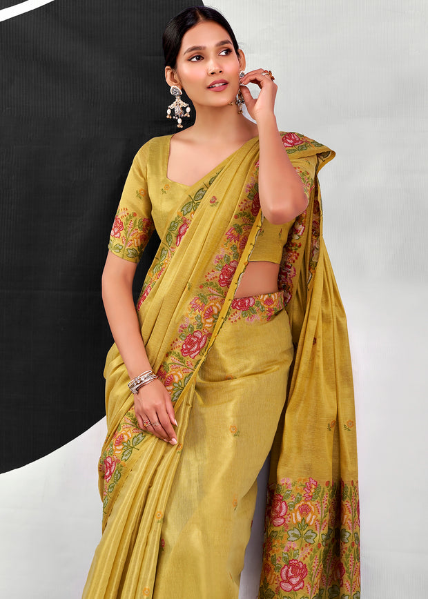 Lime Yellow Woven Tissue Silk Saree
