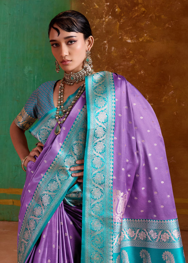 Aster Purple Banarasi Satin Silk Saree