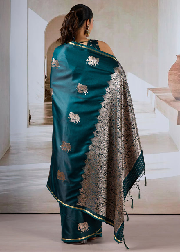 Bottle Green Banarasi Satin Silk Saree