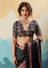 Jet Black Printed Satin Silk Saree