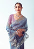 Federal Blue Embroidered Designer Tissue Saree