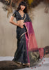 Black And Purple Woven Cotton Silk Saree