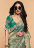 Irish Green Embroidered Designer Tissue Saree