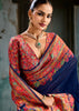 Navy Blue Woven Cotton Kashmiri Jamewar Saree