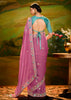 Dusky Pink Heavy Embroidered Designer Silk Saree With contrast Blouse