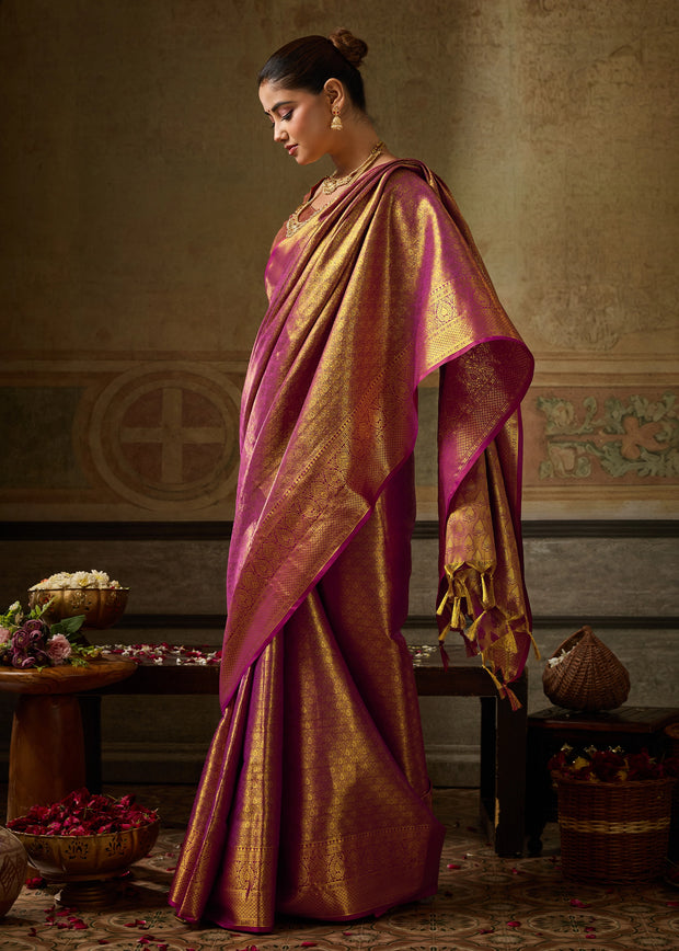 Dahlia Purple Woven Kanjivaram Silk Saree