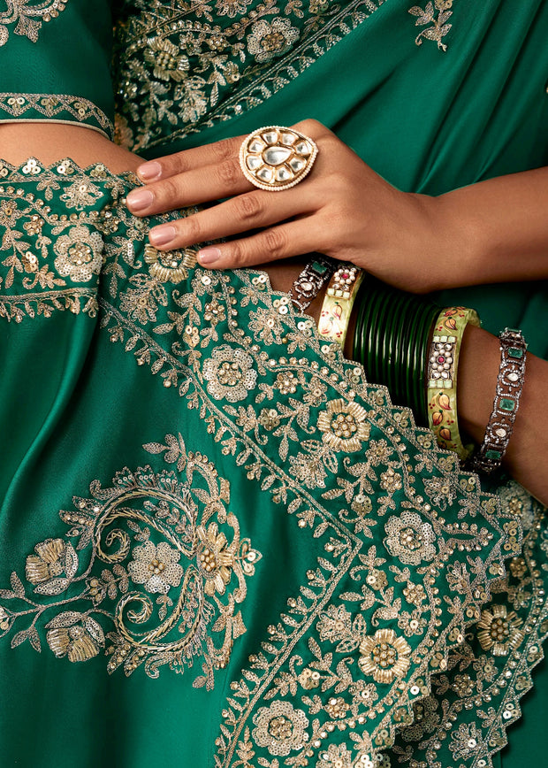 Simply Green Designer Embroidered Saree