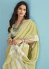 Muted Green Woven Linen Silk Saree