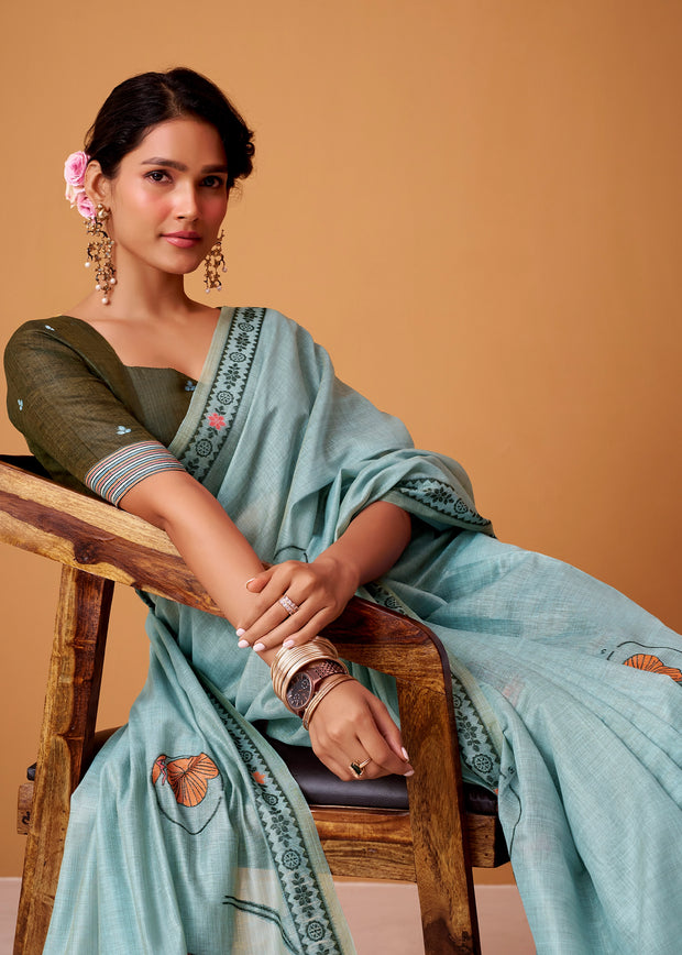 Angel Blue Woven Cotton Saree