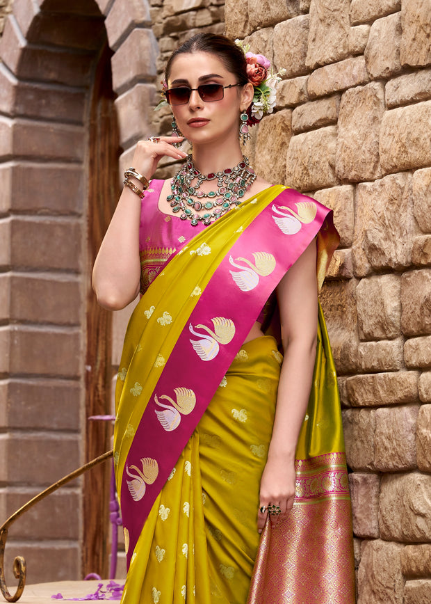 Moss Green Banarasi Satin Silk Saree