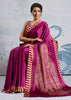 Fuchsia Purple Satin Silk Saree with Ajrakh Printed Pallu and Blouse