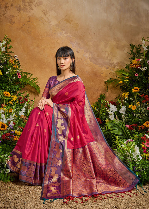 Scarlet Red Woven Banarasi Silk Saree