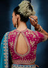Teal Blue Embroidered Designer Tissue Saree