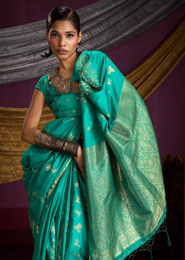 Sea Green Banarasi Satin Silk Saree