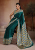 Bottle Green Printed Satin Silk Saree
