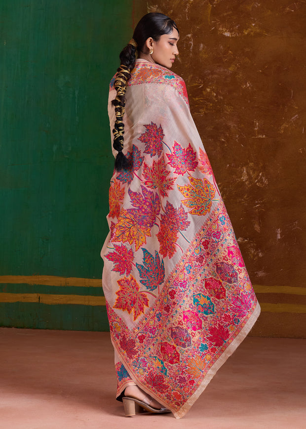 Desert White Woven Cotton Kashmiri Jamewar Saree