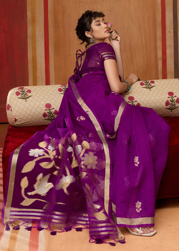 Dahlia Purple Woven Cotton Silk Saree