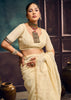 Cream White Woven Munga Cotton Silk Saree