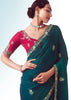 Peacock Blue Embroidered Designer Tissue Saree