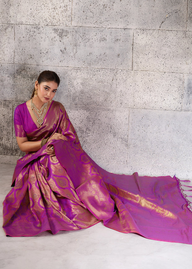 Magenta Purple Woven Kanjivaram Silk Saree