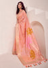Peach Pink Woven Linen Silk Saree