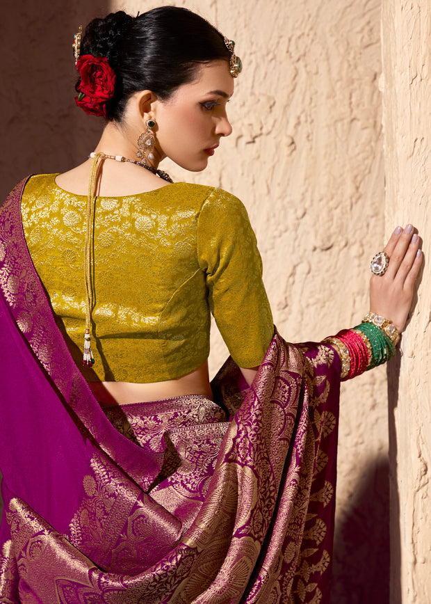 Deep Orchid Purple Woven Crepe Georgette Saree