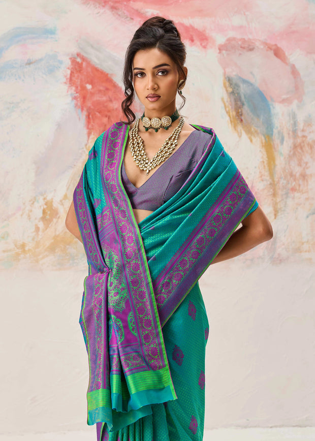 Marine Green Woven Kanjivaram Silk Saree