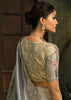 Rich Grey Designer Embroidered Silk Saree