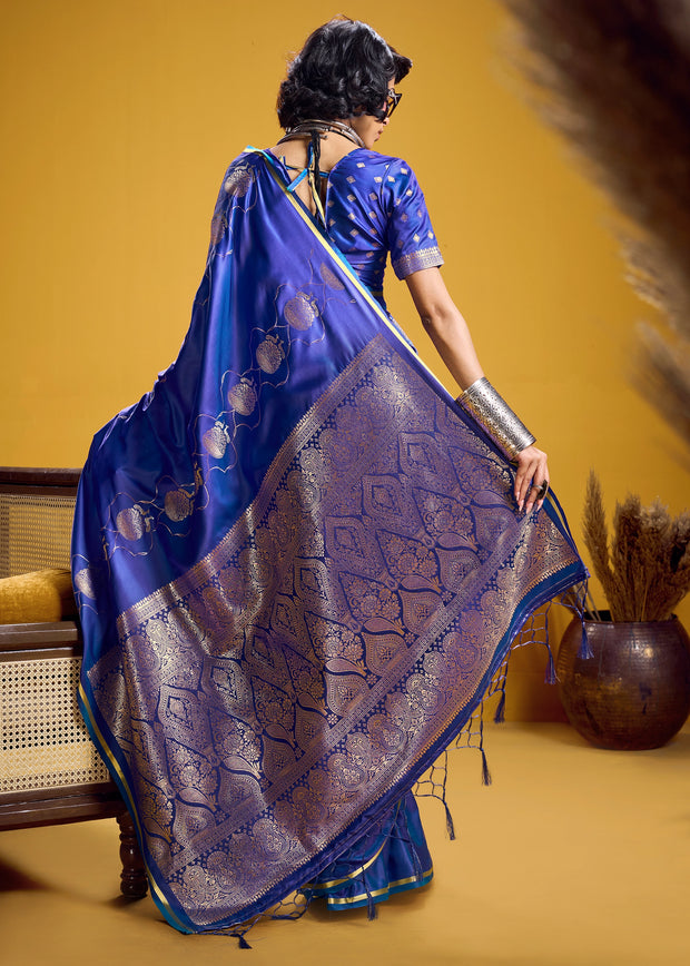 Twilight Blue Banarasi Satin Silk Saree
