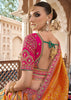Pink & Yellow Banarasi Silk Embroidered Lehenga