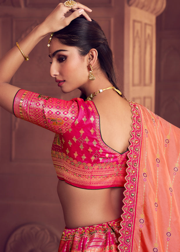 Pink Banarasi Silk Embroidered Lehenga