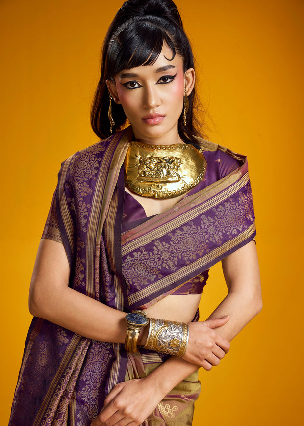Coffee Brown Woven Banarasi Silk Saree